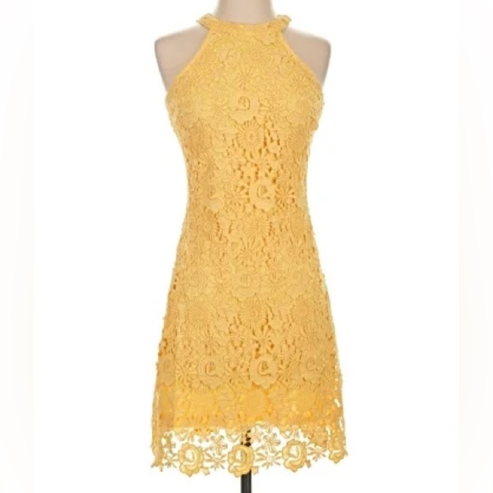 Lulu's Sunny Yellow Lace Mini Dress